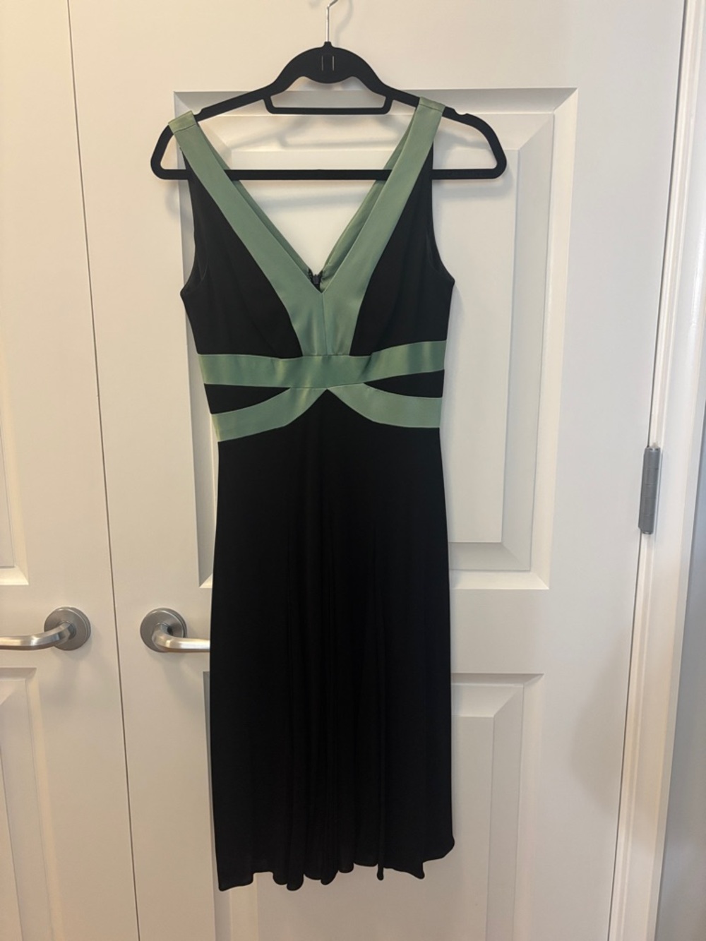 Kay Unger Black Midi Dress with Sage Green Accents